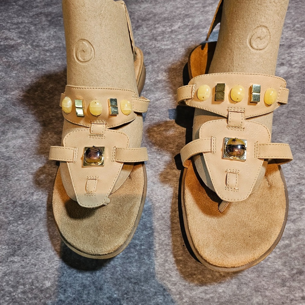 Naturalizer Jamelia Embelished T-Strap Thong Sandal Beige,Tan,Stone SZ 9.5